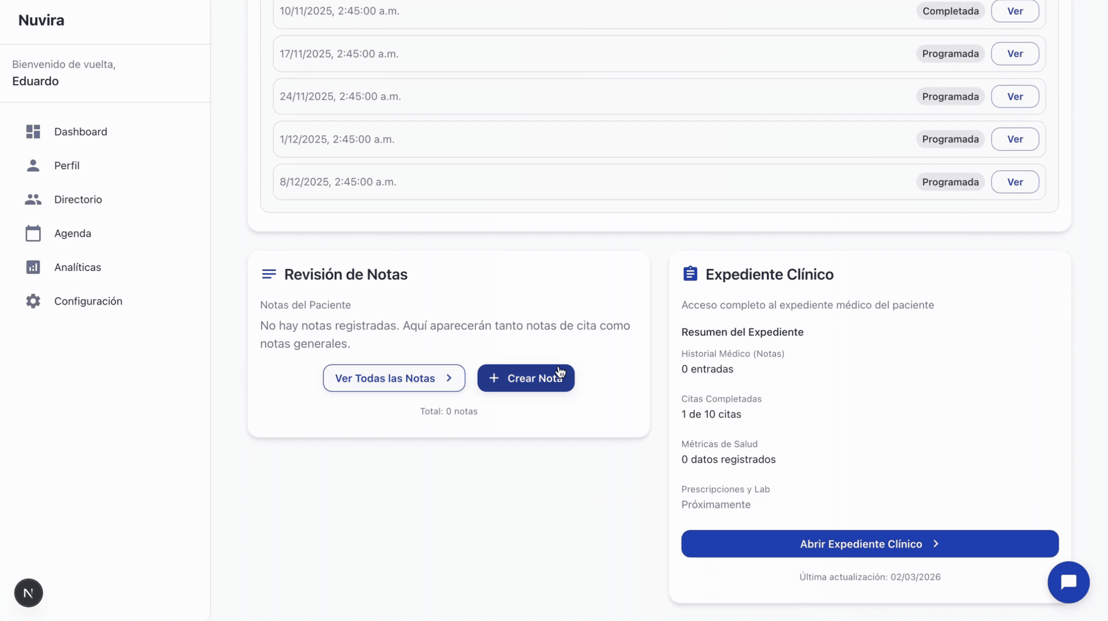 Crear nota en expediente